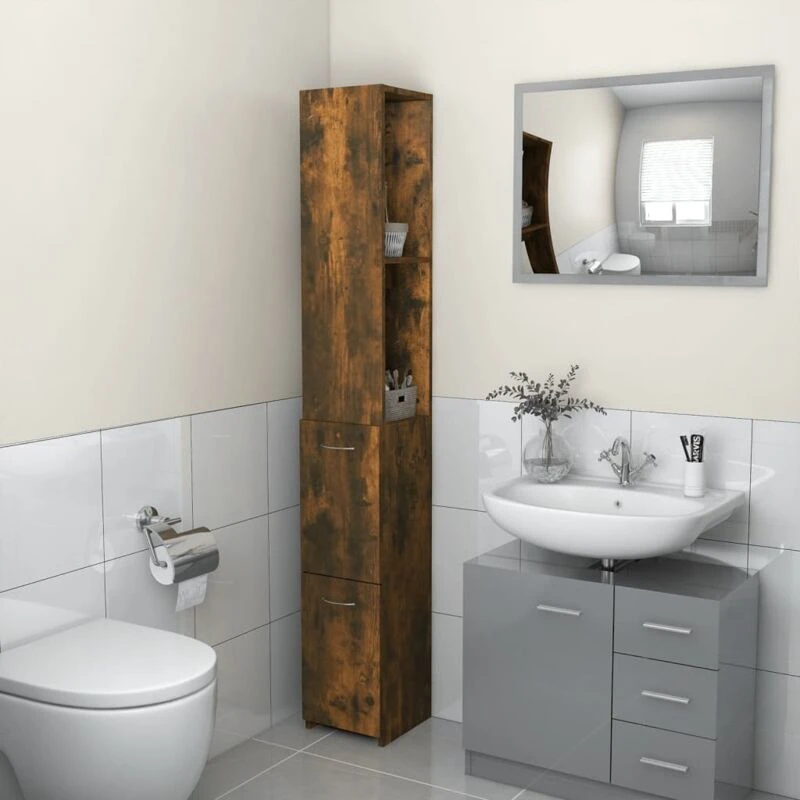 Image of VIDAXL Vidaxl - Bathroom Cabinet Smoked Oak 25x26.5x170cm Engineered Wood 8720286956373