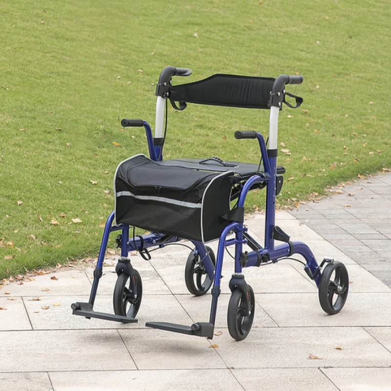 Image of HOMCOM HOMCOM 2 in 1 Wheelchair & Folding Rollator Walker Combo, Pearl Blue Blue One Size Unisex 5063603003095