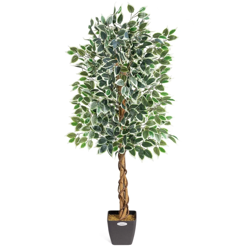 Image of Christow Artificial Variegated Ficus Tree Realistic Faux House Plant In Pot 3ft
