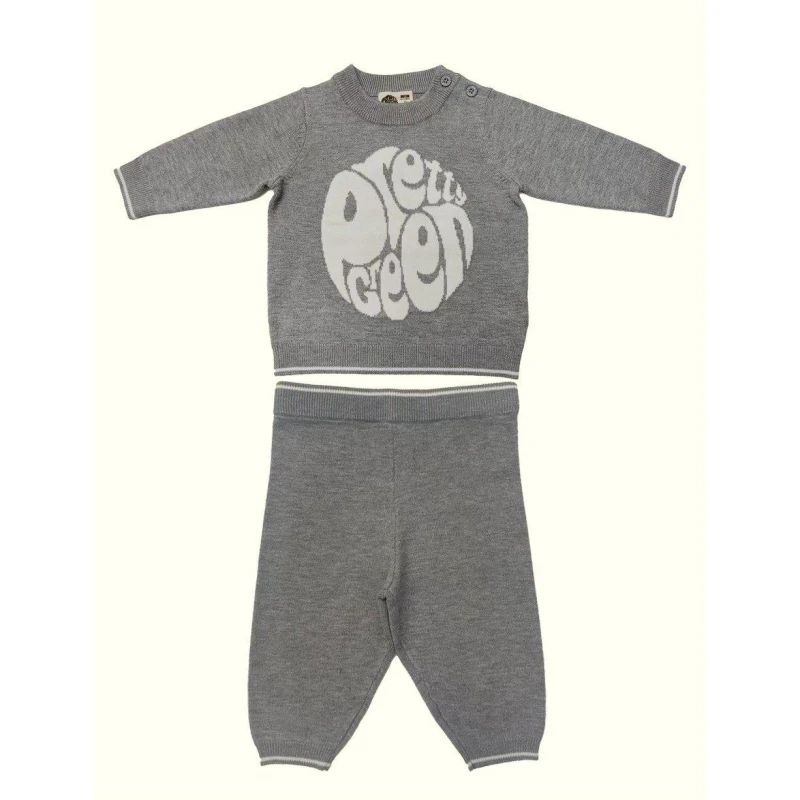 Image of Pretty Green Kids Top and Trouser Pyjama Set Grey Marl male 0-3 Mnth