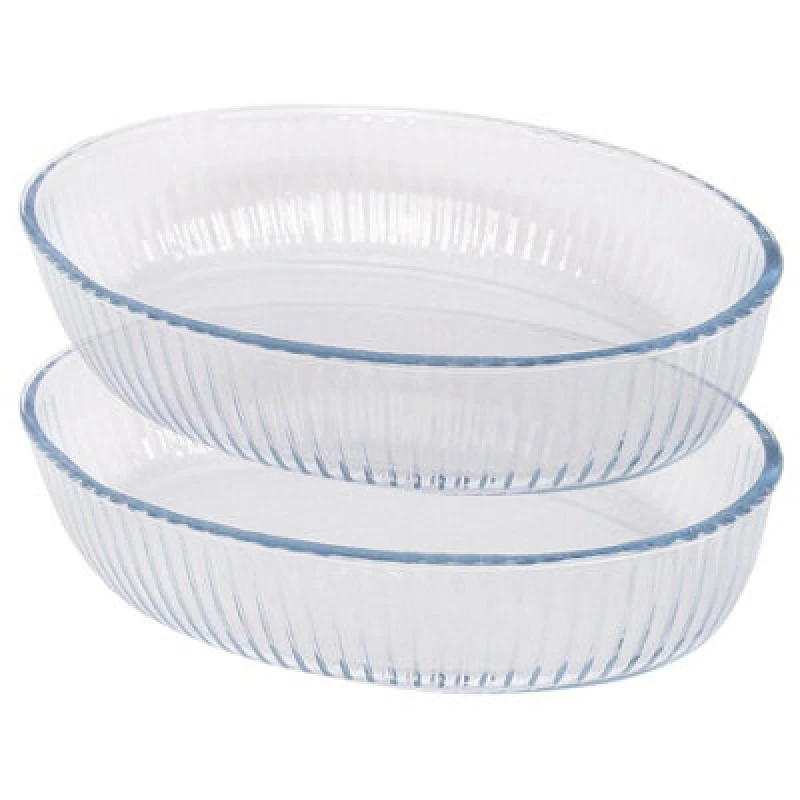 Image of Argon Tableware Optical Oval Glass Oven Dishes - 35Cm X 24Cm - Pack Of 2