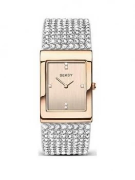 Image of Seksy Seksy Rose Gold Crystal Set Tank Dial Stainless Steel Bracelet Ladies Watch