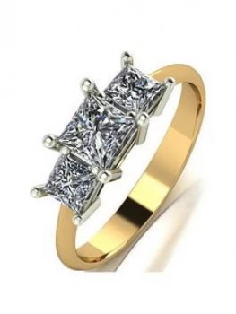 Image of Moissanite 9ct Gold 1 Carat Eq Moissanite Square Trilogy Ring, Gold, Size L, Women