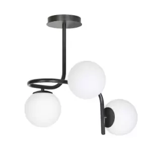 Image of Emibig Kalf Black Globe Ceiling Light with White Glass Shades, 3x E14