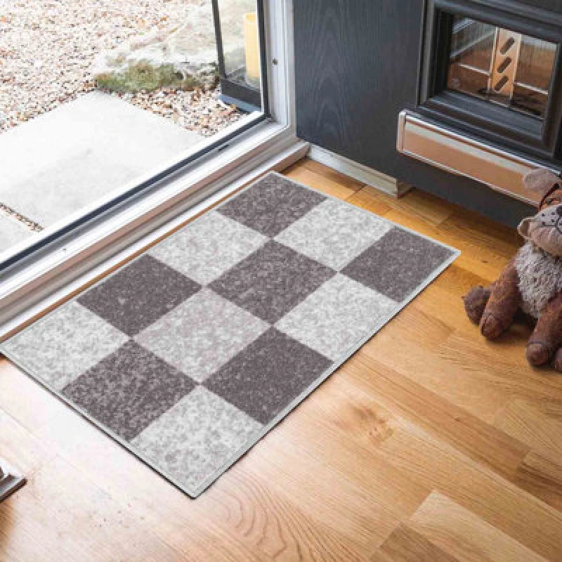 Image of Machine Washable Square Design Anti Slip Doormats Grey 50X80 Cm