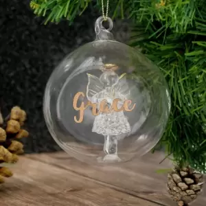 Image of Personalised Name Angel Glass Bauble Gold Clear