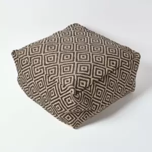 Image of Homescapes - Black and Cream Bean Cube Footstool with Aztec Pattern - Black & Natural