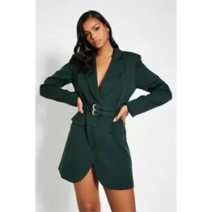 Image of I Saw It First Woven Double Belted Blazer Dress - Green