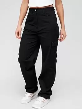 Image of Calvin Klein Jeans Stretch Twill High Rise Straight Jeans - Black, Size XS, Women