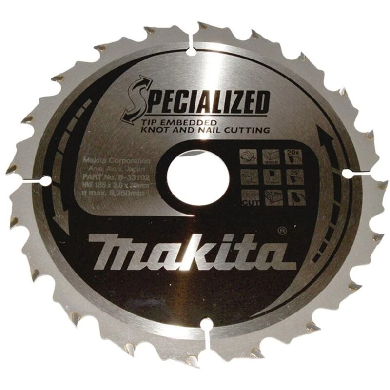 Image of Makita SPECIALIZED Circular Saw Blade for Knot and Nail Cutting B-33102 Diameter: 185mm