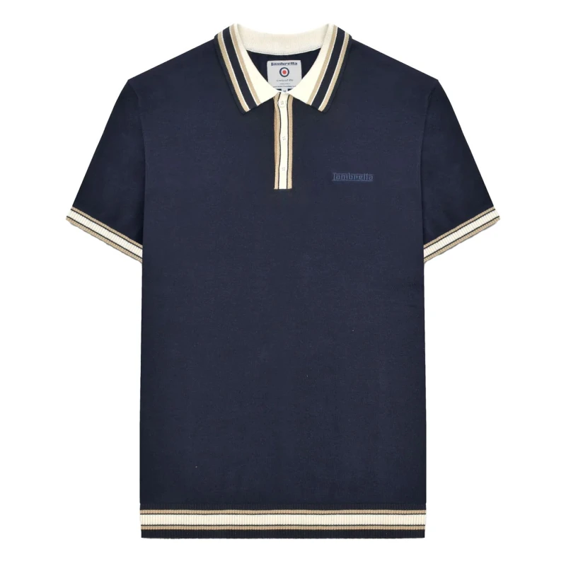 Image of Lambretta Lambretta Men SS25 Tipped Knitted Polo Shirt in Navy Size: Medium Navy M Male 5063703653237