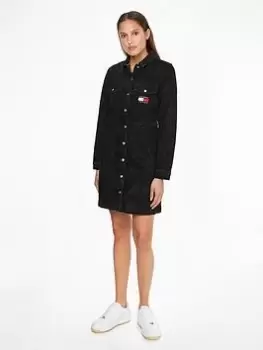 Image of Tommy Jeans Slim Fit Denim Dress - Black, Size S, Women