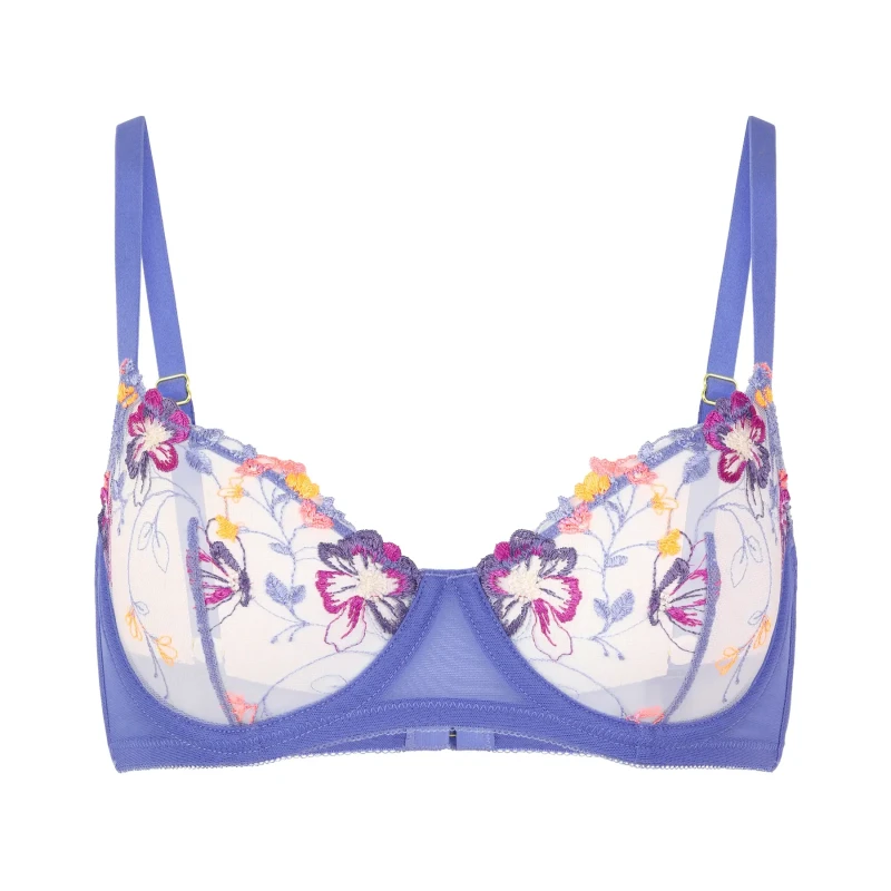 Image of Huit Embroidered balconette bra with underwire womens Huit La Vie Est Belle Bleu Female 85A