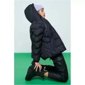 Image of I Saw It First Black Padded Coat With Quilt Detail And Hood - Black