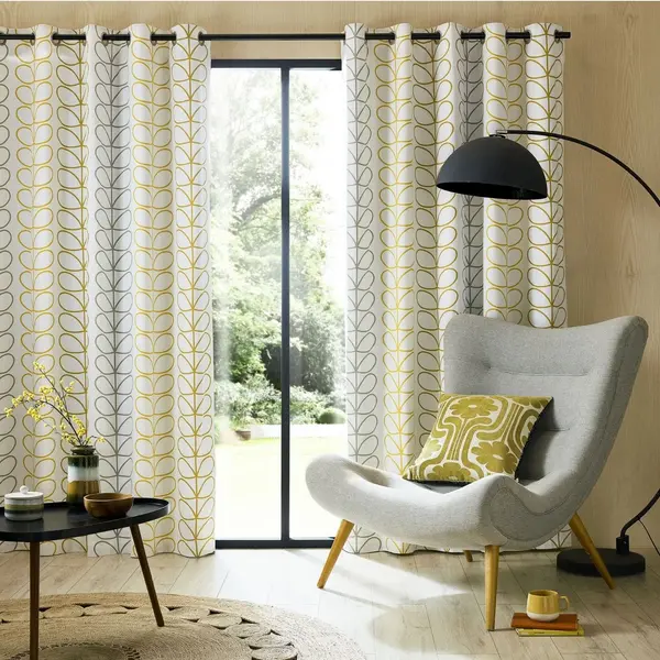 Image of Orla Kiely Trio Stem Lined Curtains, 229 x 183cm, Ochre