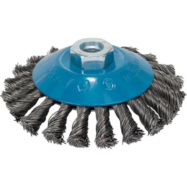 Image of Bosch 0.5mm Knotted Conical Steel Wire Wheel Brush 2608622058 Diameter: 115mm