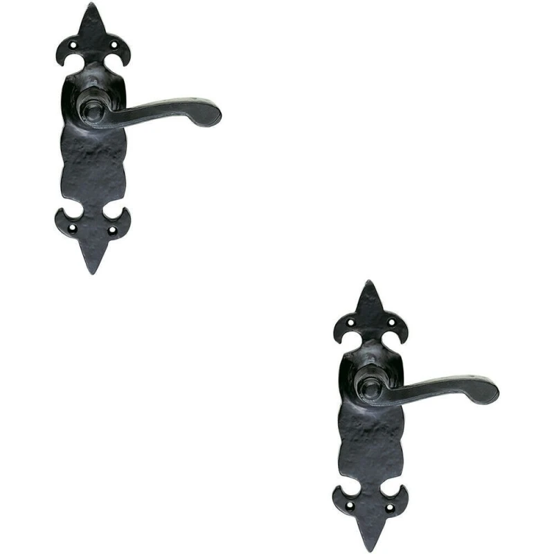 Image of Loops 2x PAIR Forged Scroll Lever Handle on Latch Backplate 206 x 57mm Black Antique Black