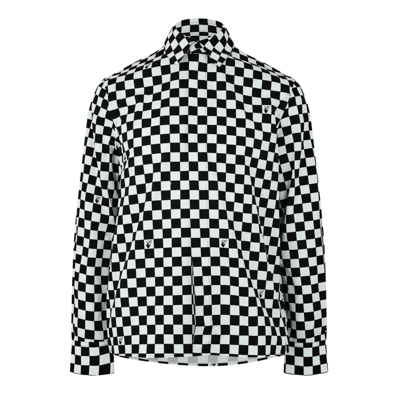 Image of Off White Mens Check Skate Long Sleeve Shirt Black White male S (46)