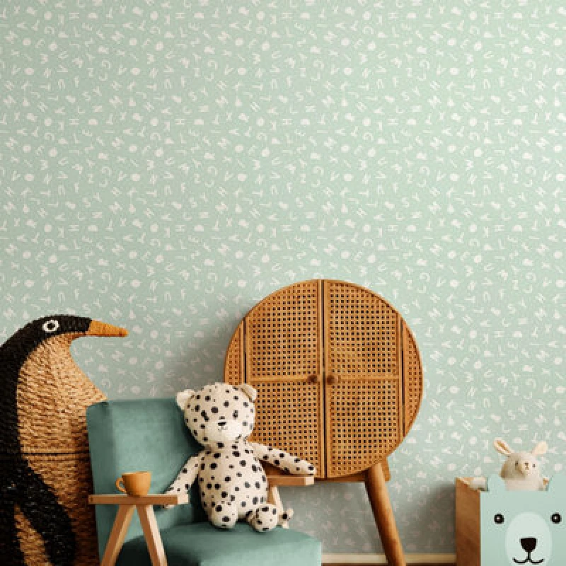 Image of Hoopla Walls Alphabet Jumble Seafoam 10M Wallpaper