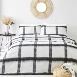 Image of The Linen Yard Mohair Check 100% Brushed Cotton Duvet Cover Set, Natural/Black, Super King