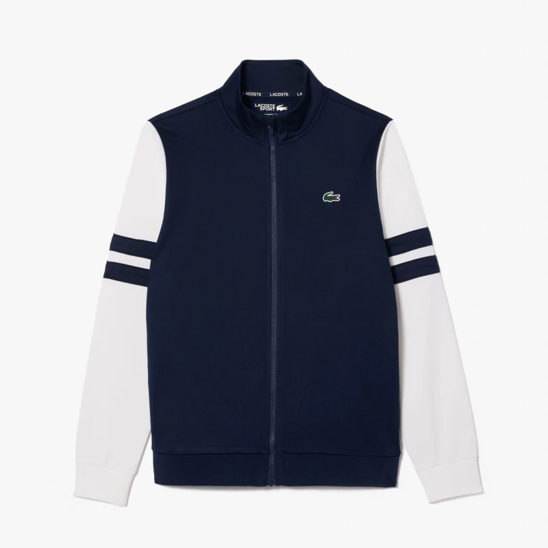 Image of Lacoste Zip-Up Stretch Interlock Tennis Sweatshirt - Blue Blue XS