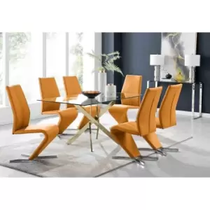Image of Furniture Box Leonardo 6 Gold Dining Table and 6 Mustard Willow Chairs