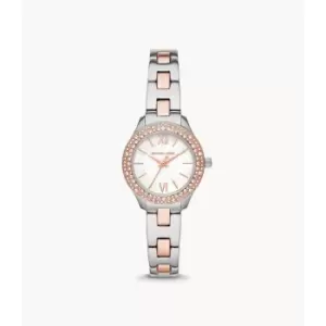 Image of Michael Kors Womens Liliane Three-Hand Rose Two-Tone Stainless Steel Watch - Rose Gold / Silver