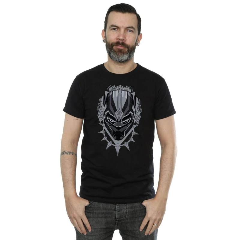 Image of Marvel Marvel Men Black Panther Head T-Shirt Size: Small Black S Male 5057736578612
