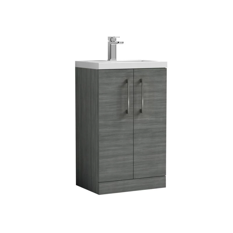 Image of Balterley Bathroom Vanity Basin Unit, Brushed Pewter Handles, 500mm, Wood Grey Grey Unisex