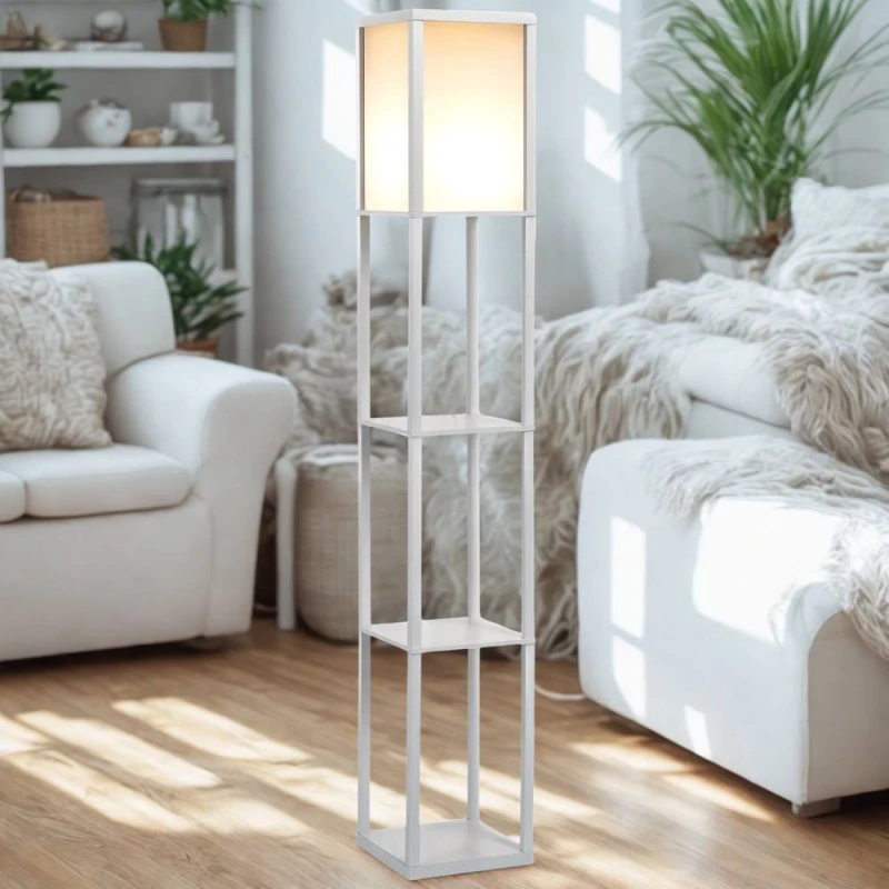 Image of FURNOS Modern Dimmable Floor Lamp For Living Room With 3 Shelves White White Unisex