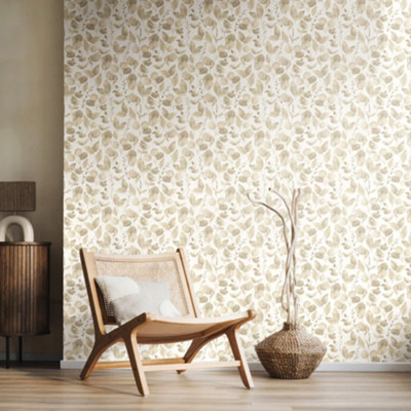 Image of Hoopla Walls Watercolour Leaves - Oyster 10M Wallpaper