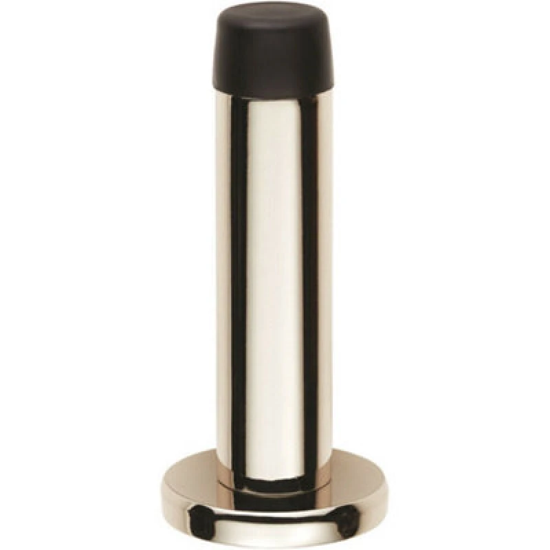 Image of Loops Rubber Tipped Doorstop Cylinder with Rose Wall Mounted 71mm Polished Nickel Metallics