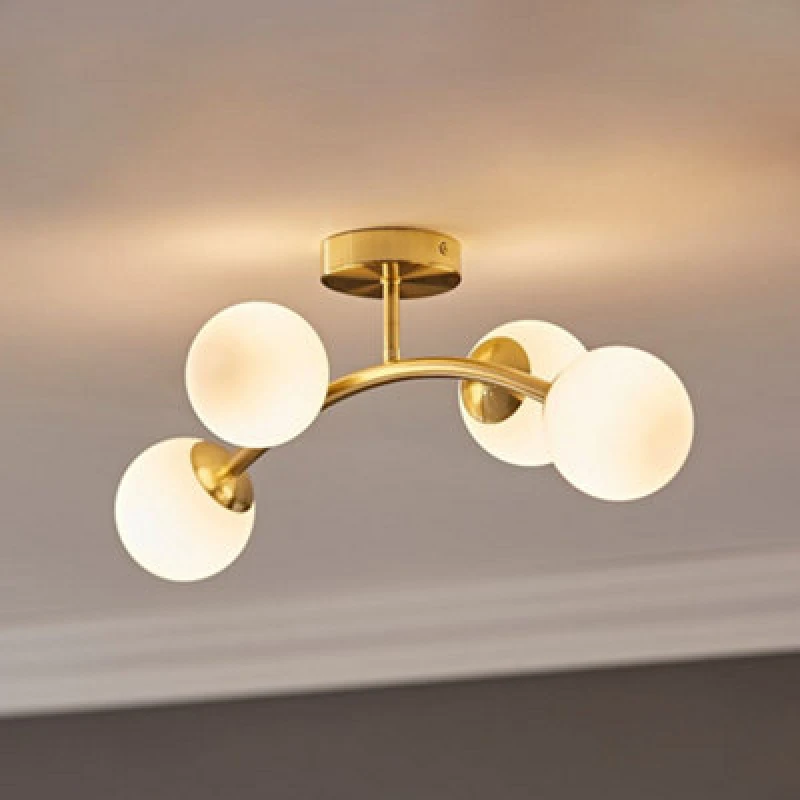 Image of ValueLights Jas 4 Way Ceiling Light with Opal White Frosted Glass Globe Shades Gold