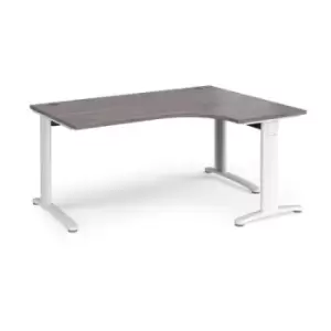Image of TR10 deluxe right hand ergonomic desk 1600mm - white frame and grey oak top
