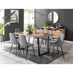 Image of Furniture Box Kylo Brown Wood Effect Dining Table and 6 Grey Corona Black Leg Chairs