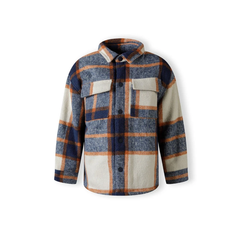 Image of Minoti Boys padded shirt jacket wool blend blue check Blue male 7-8 Yrs
