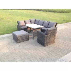 Image of Fimous 7 Seater Outdoor Dark Grey Rattan Lounge Complete Sofa Set with Dining Table and Footstool