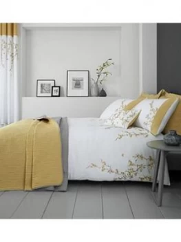 Image of Catherine Lansfield Embroidered Blossom Duvet Cover Set In Yellow