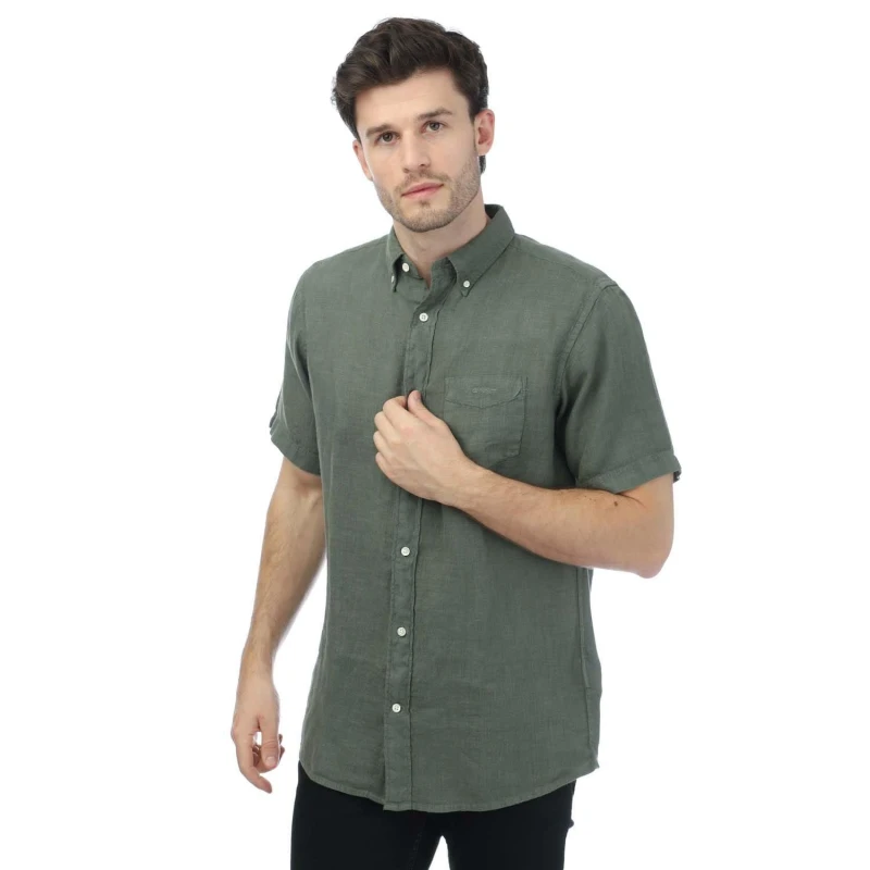 Image of Gant Regular Ut Garment Dyed Linen Shirt - Green Green M