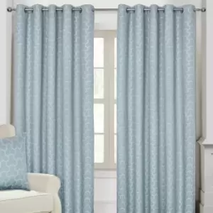 Image of HOMECAPES Blue Geometric Jacquard Blackout Eyelet Curtain Pair, 46 x 54"