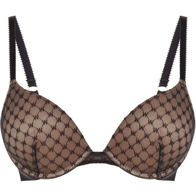 Image of Wolford Sheer Logo Push-Up Demi Bra Black female 34A