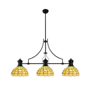 Image of Worcester, 3 Light Linear Ceiling Pendant E27 With 30cm Tiffany Shade, Matt Black, Beige, Clear Crystal