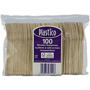 Image of Plastico Disposal Tea Spoons Birchwood 3.2 x 22 x 20cm Brown Pack of 100