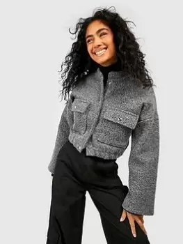 Image of Boohoo Boucle Detail Jacket - Grey, Size 12, Women