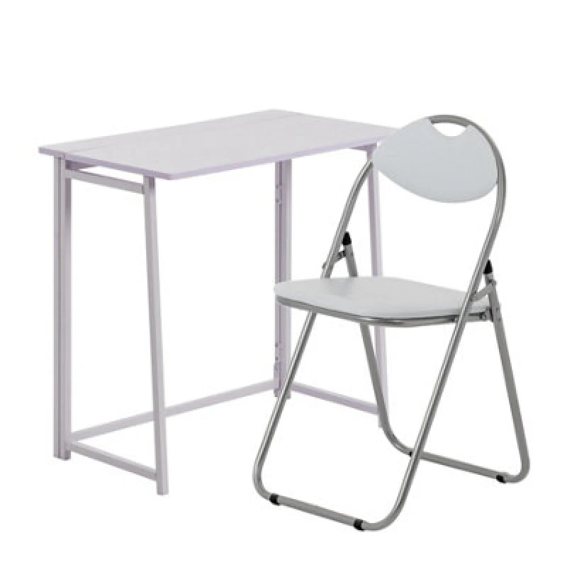 Image of Harbour Housewares Deluxe Folding Wooden Desk & Chair Set - Lilac/white - Durable Compact Computer Office Study Desk & Chair Set