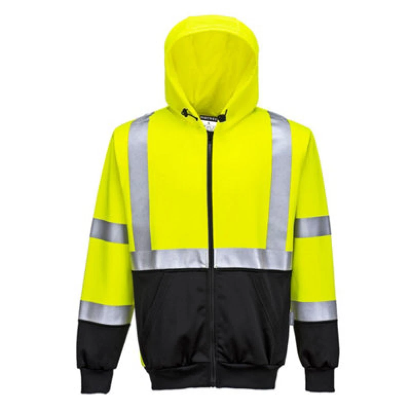Image of Portwest Hi Vis Two Tone Zipped Hoodie B315YBR4XL Colour: Yellow / Black