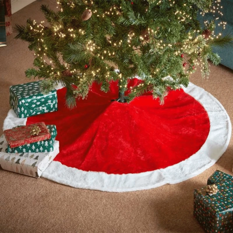 Image of 1.2m Red and White Soft Fabric Traditional Christmas Tree Skirt