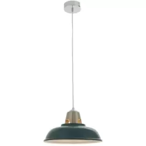 Image of Endon Henley - 1 Light Ceiling Pendant Green & Satin Nickel Plate, E27