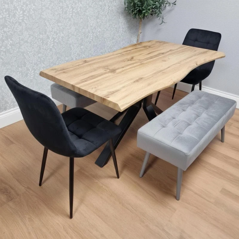 Image of Kosy Koala Modern 5 Piece Dining Set With 2 Black Velvet Chairs & 2 Benches, Multi DK117+2BKRO2GRB