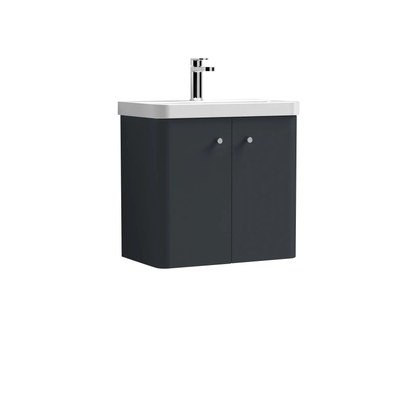 Image of Balterley Wall Hung 2 Door Vanity Unit with Ceramic Sink Dark Grey 600mm Grey Unisex